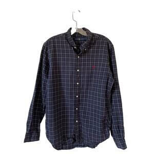 Ralph Lauren Plaid Button Down Shirt Navy Blue Size Medium